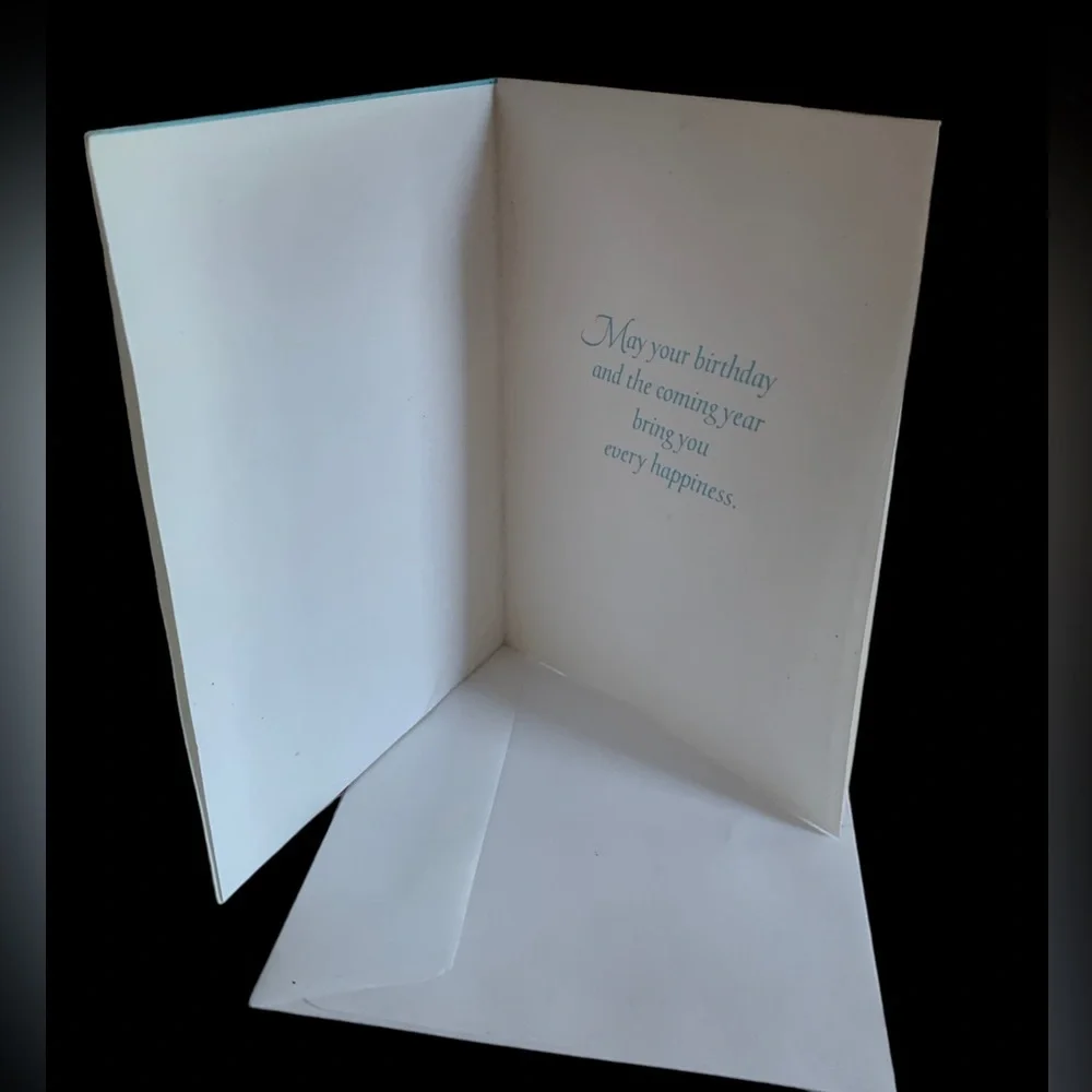 Vintage Unused Ambassador Cards White Embossed Rose & Blue Birthday Card